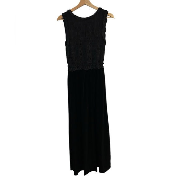 Max Studio dress textured Georgette & velvet maxi black Sz Small - Picture 2 of 5
